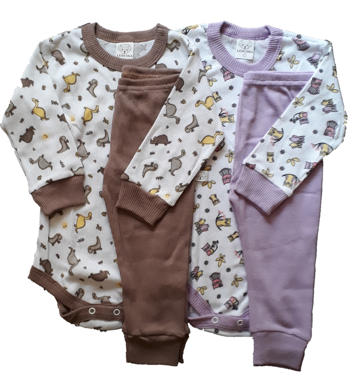 349 -  Conjunto Canelado Estampado Body com Calça 1-2-3